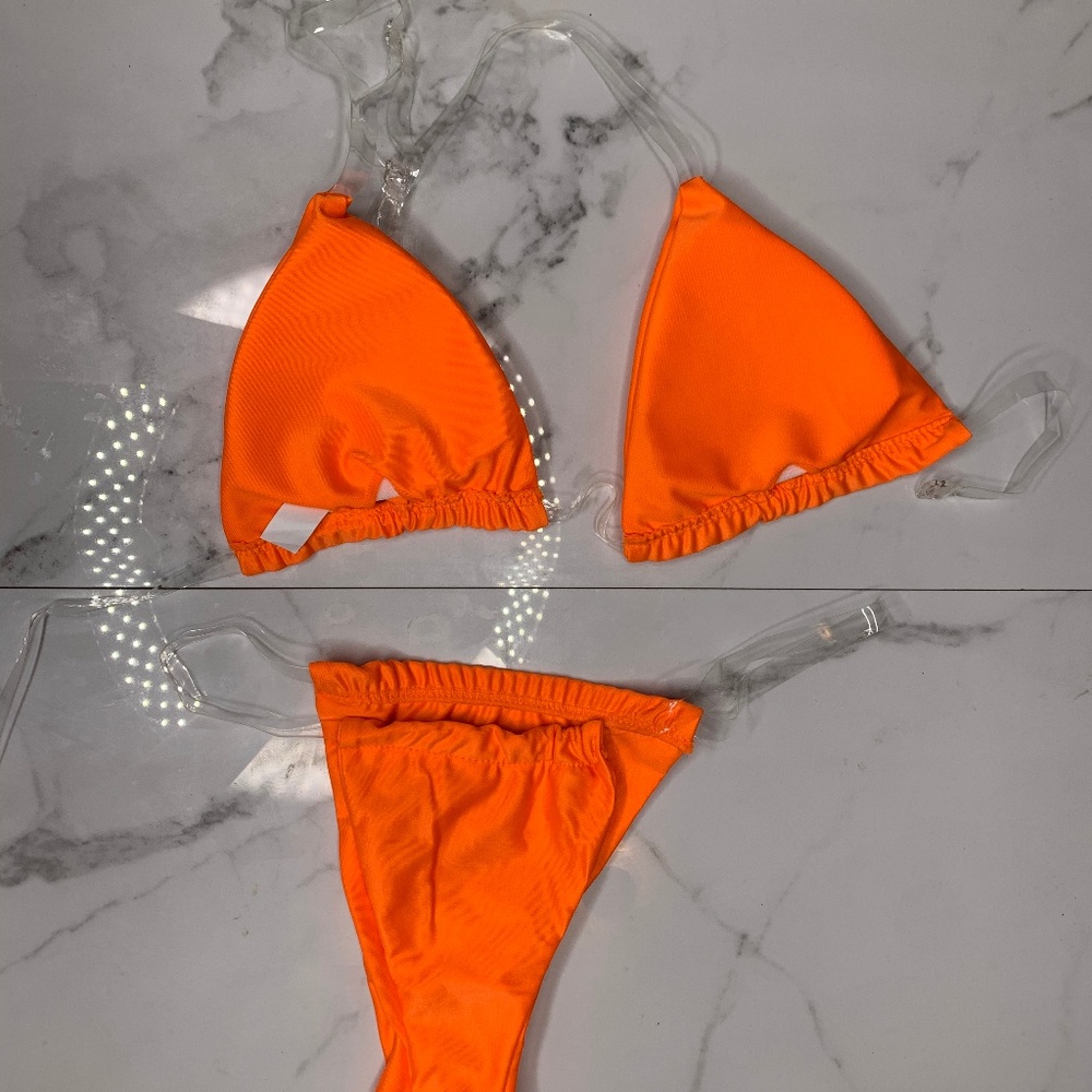 Vibrant Orange Clear Strap Bikini - Picture 3 of 4
